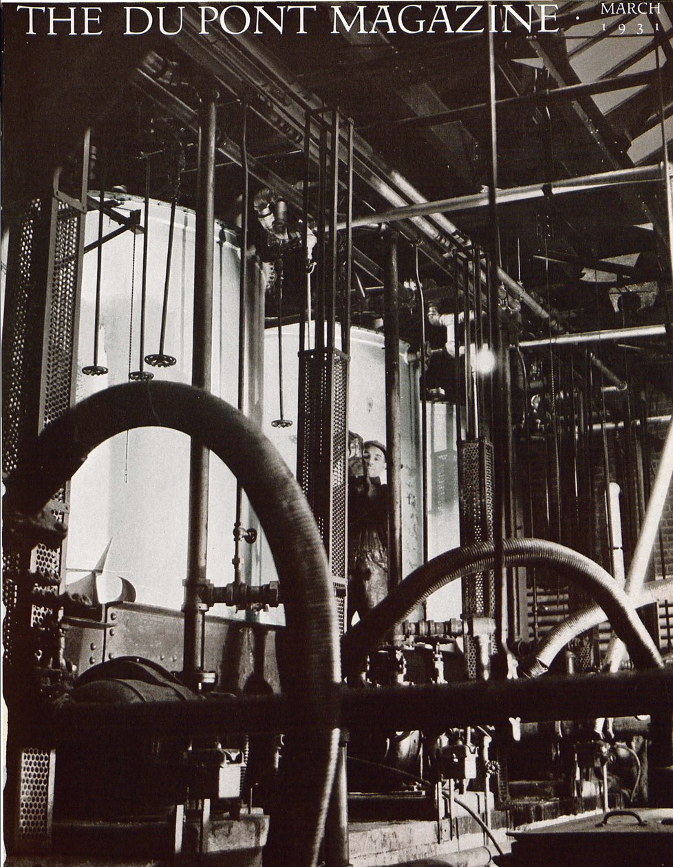 Zakład przemysłowy, przednia okładka magazynu DuPont, marzec 1931 autorstwa American School