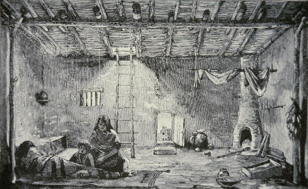 Wnętrze domu Pueblo, ok.1880 (rycina) autorstwa American School