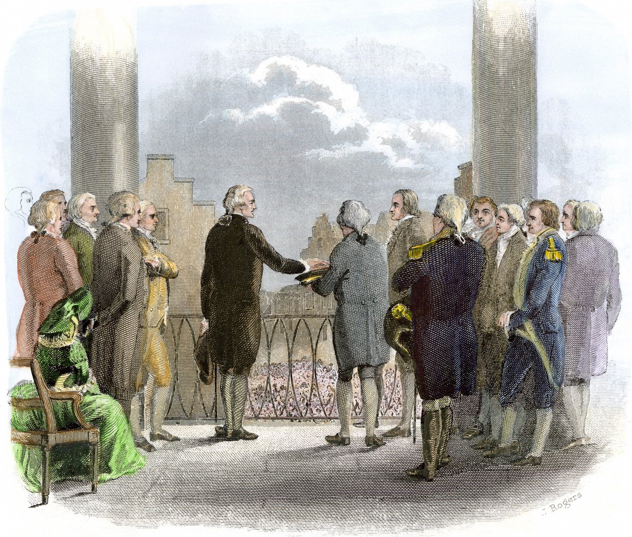 Inwestytura Jerzego Waszyngtona (1732-1799) (kolorowa rycina) autorstwa American School