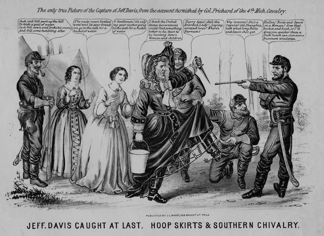 Jeff Davis wreszcie złapany: hoop skirts & Southern Chivalry, wydane przez J.L. Magee, Filadelfia, ok. 1865 autorstwa American School