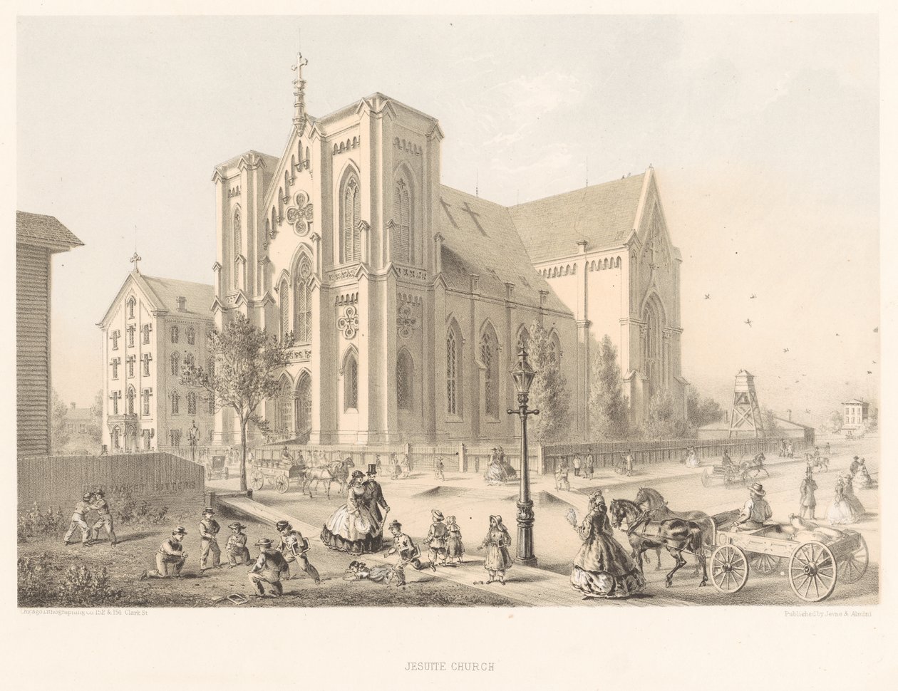Kościół Jezuitów, Kościół Świętej Rodziny, Chicago 1866 (lito) autorstwa American School