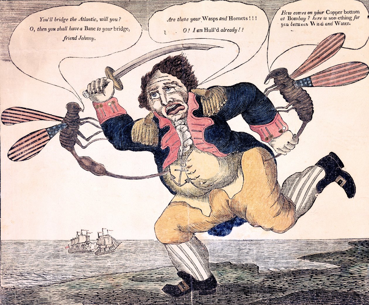 John Bull ukąszony do agonii przez Osę i Horneta, c.1813 autorstwa American School