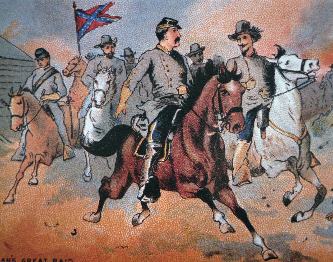 John Hunt Morgan (1825-64) i jego najazd przez Kentucky (kolor lito) autorstwa American School