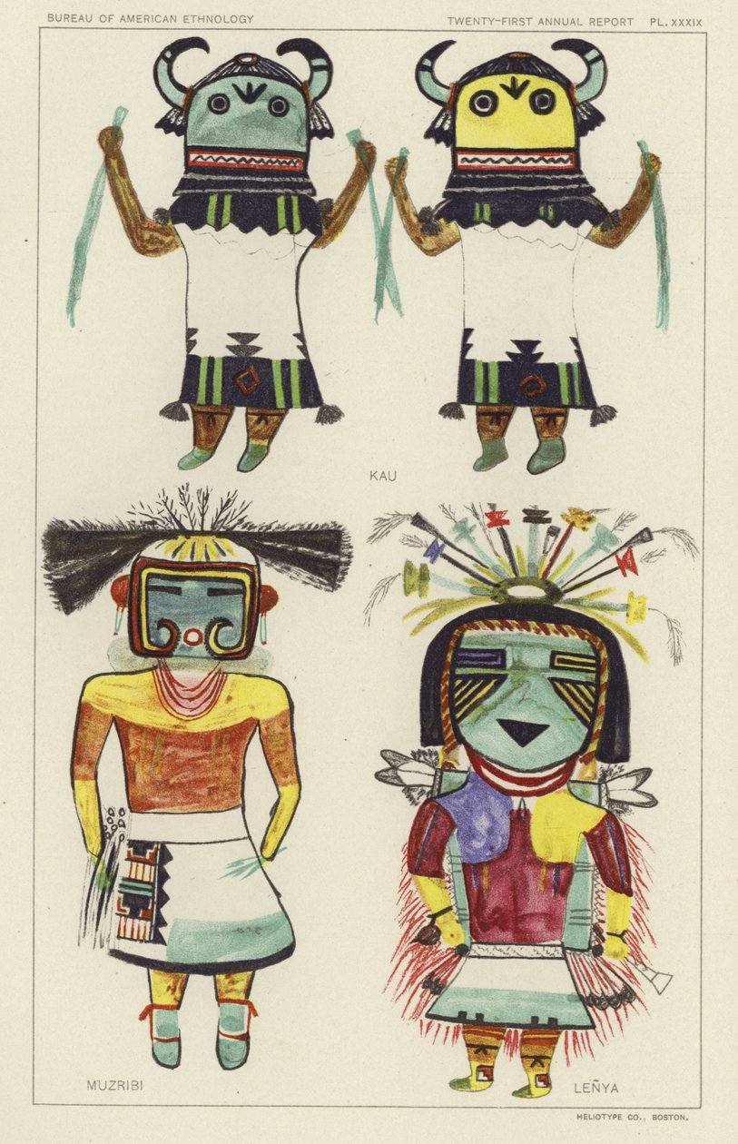 Kau, Muzribi, Lenya (litografia kolorowa) autorstwa American School