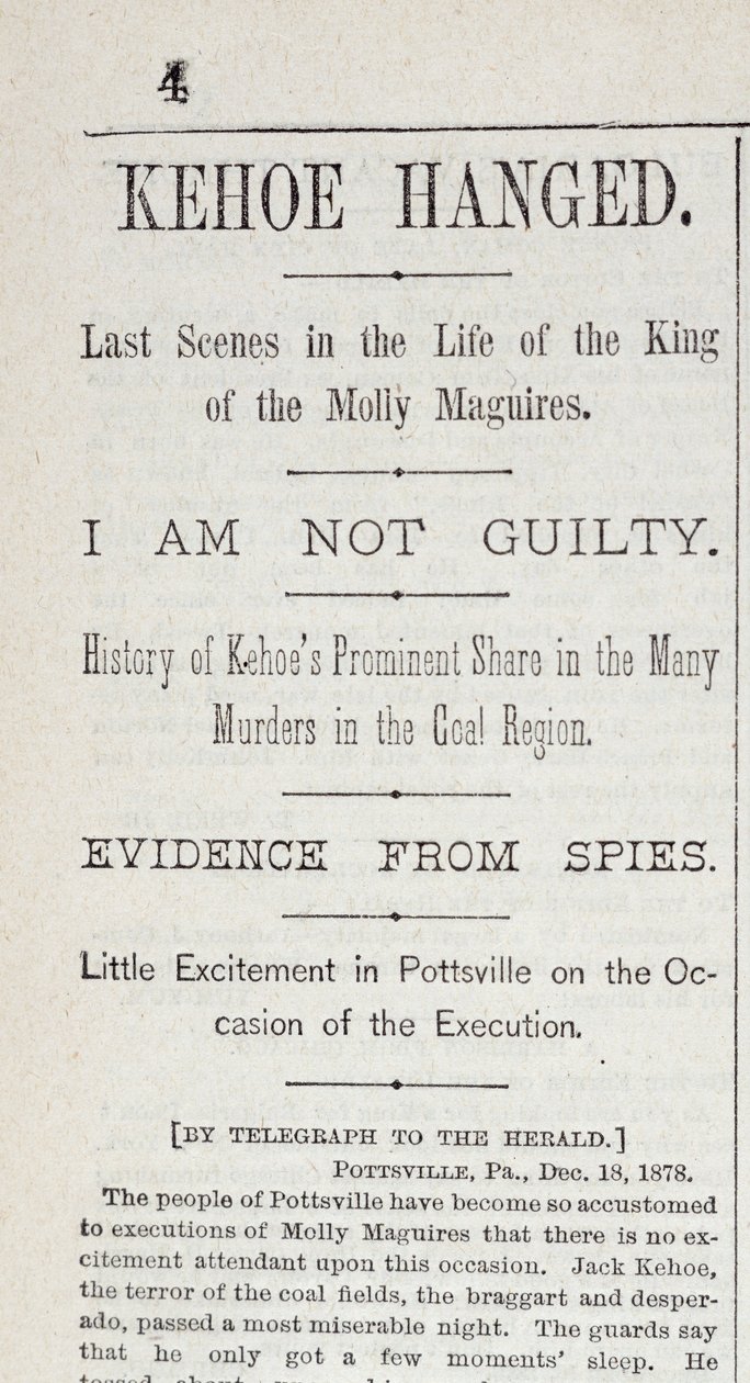 Kehoe powieszony, z „New York Herald”, 19 grudnia 1878 r. autorstwa American School