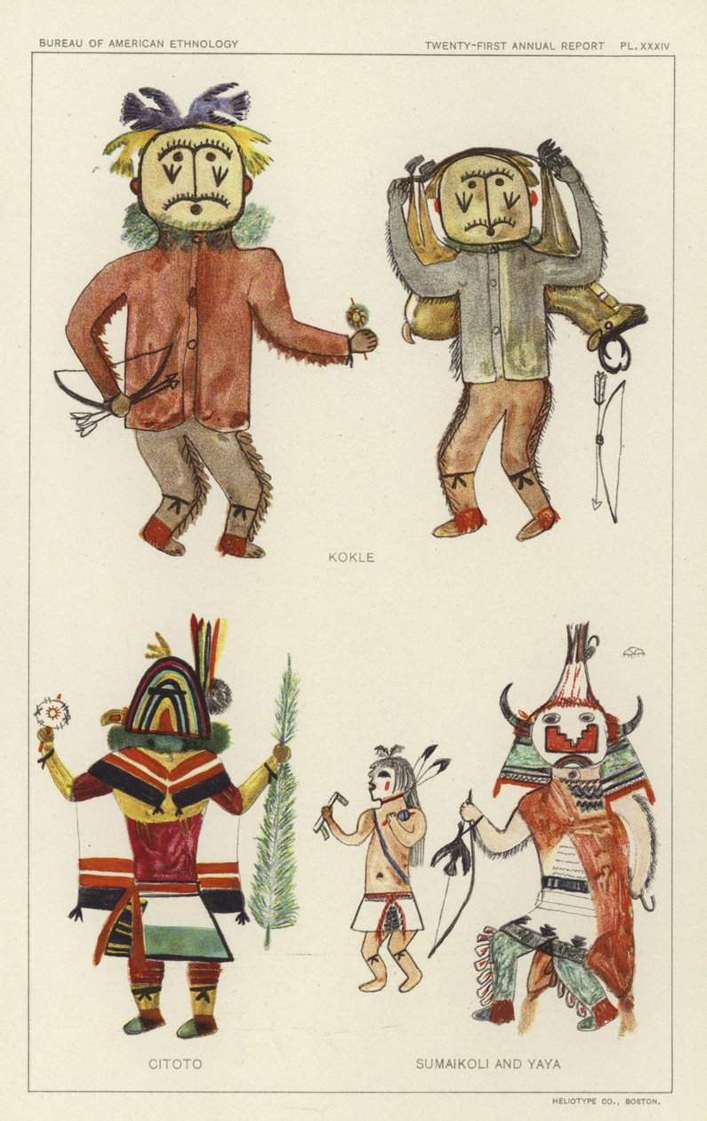 Kokle, Citoto, Sumaikoli i Yaya (litografia kolorowa) autorstwa American School