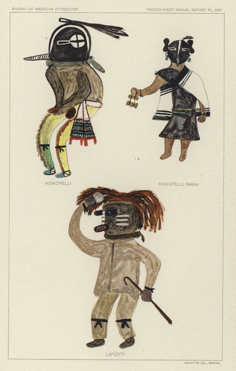 Kokopelli, Kokopelli Mana, Lapukti (kolorowa litografia) autorstwa American School