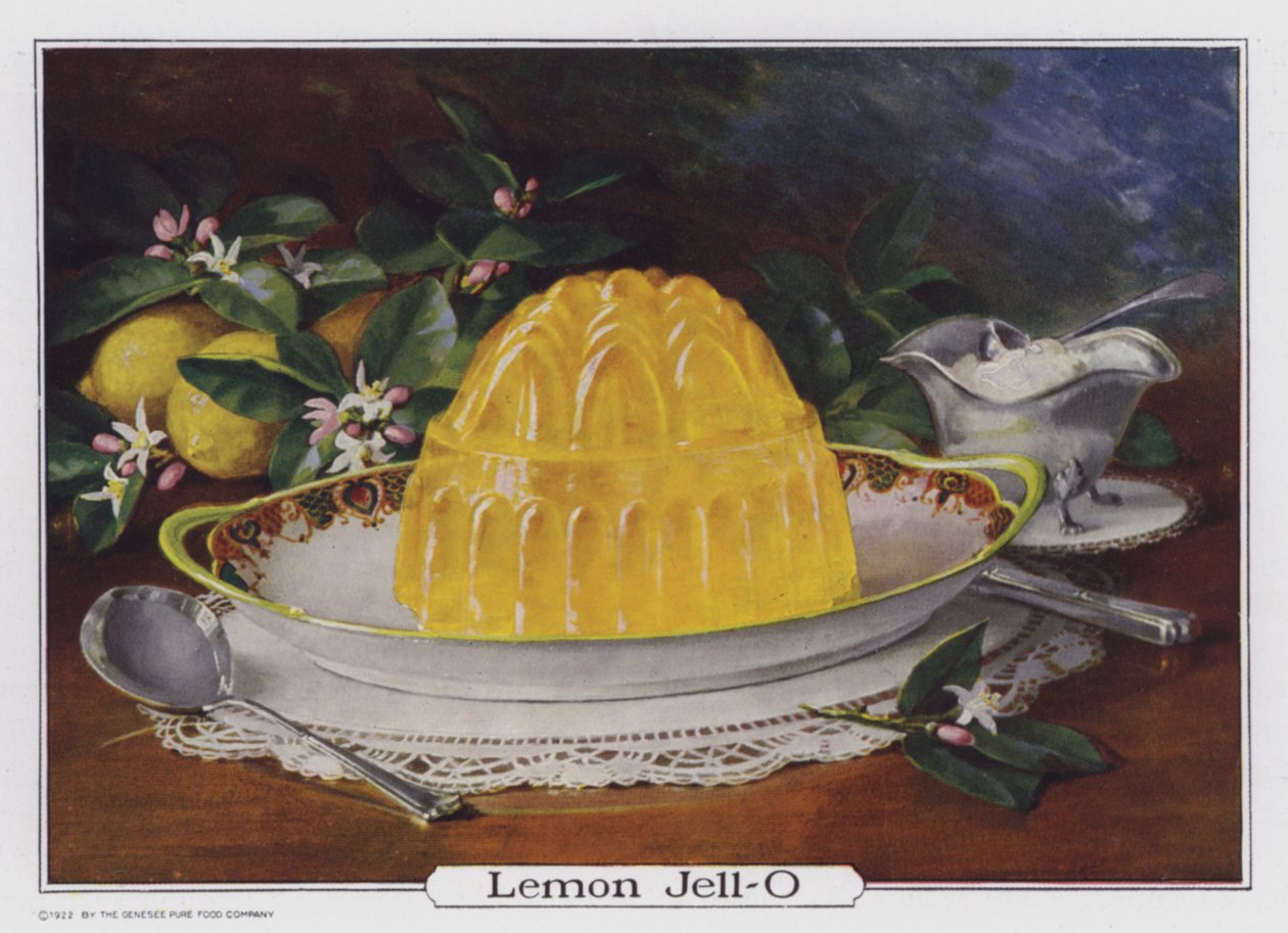 Lemon Jell-O, reklama wyprodukowana dla Genesee Pure Food Company, Le Roy, Nowy Jork, USA (kolorowa litografia) autorstwa American School