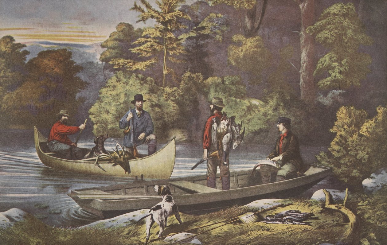 Życie w lesie, powrót do obozu, wyd. 1860, Kurier i Ives autorstwa American School