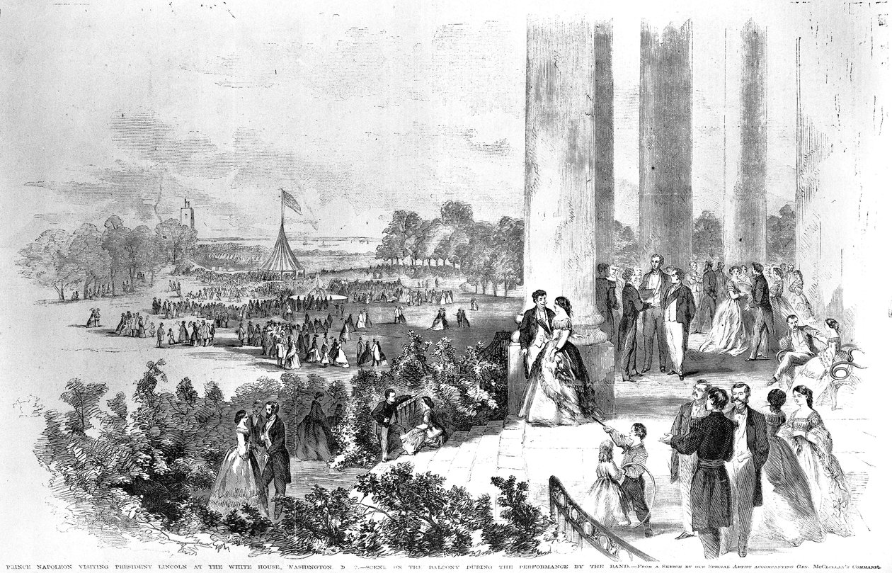 Przyjęcie w Białym Domu Lincolna dla cesarza Napoleona (1808-73) z Ilustrowanej Gazety Franka Leslie 17 sierpnia 1861 autorstwa American School
