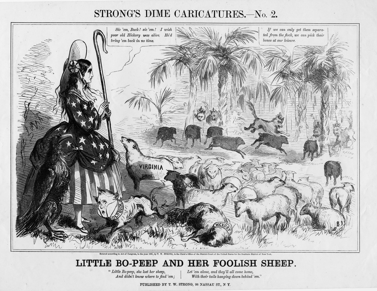 Little Bo-Peep i jej głupia owca, opublikowana przez T W Strong, Nowy Jork, 1861 autorstwa American School
