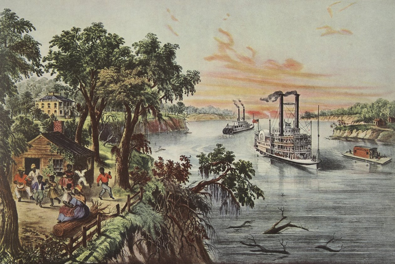 Niska woda w Mississippi, wyd. 1868, Currier & Ives (litografia kolorowa) autorstwa American School