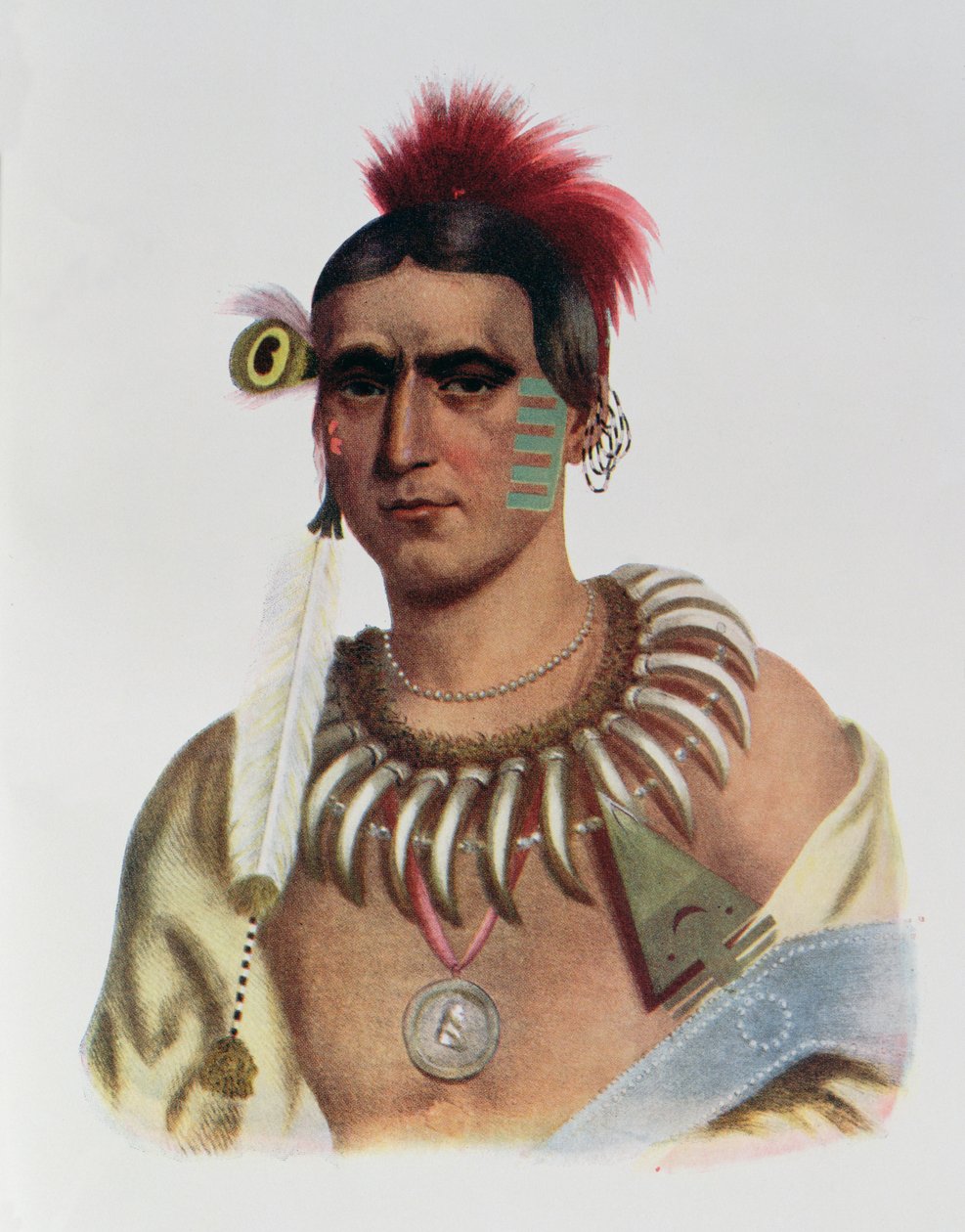 Ma-Has-Kah lub „White Cloud”, wódz stanu Iowa, ilustracja z „The Indian Tribes of North America, Vol.1”, Thomasa L. McKenneya i Jamesa Halla, wyd. przez Johna Granta autorstwa American School