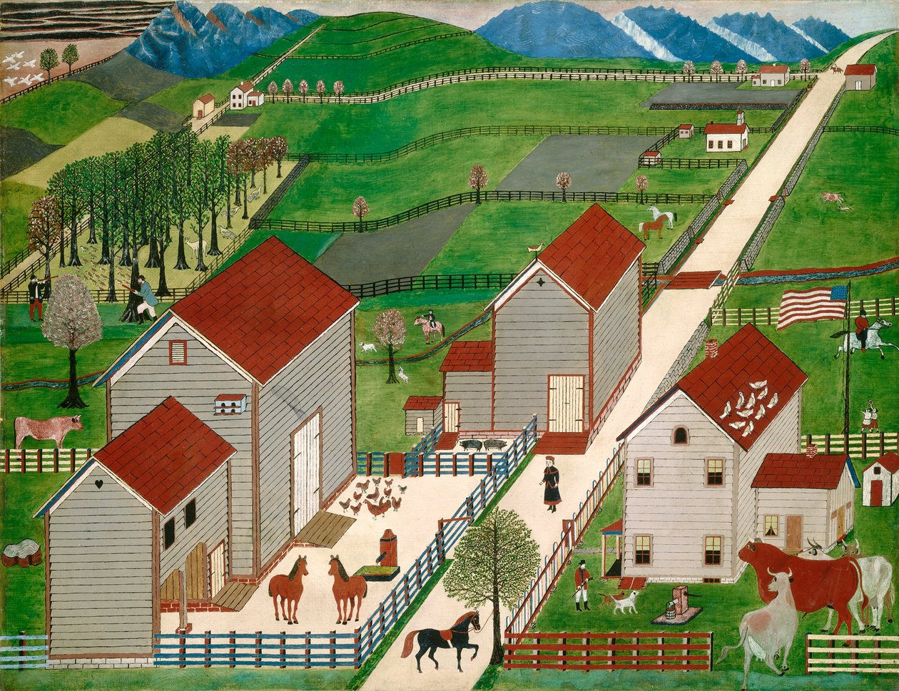 Farma Mahantango Valley, koniec XIX wieku (olej na rolecie okiennej) autorstwa American School