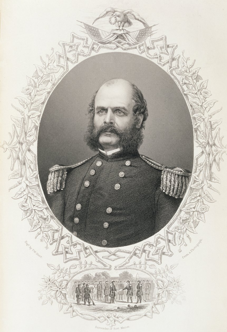 Generał dywizji Ambrose Everett Burnside, z „Historii Stanów Zjednoczonych”, tom. II. autorstwa Charlesa Mackay