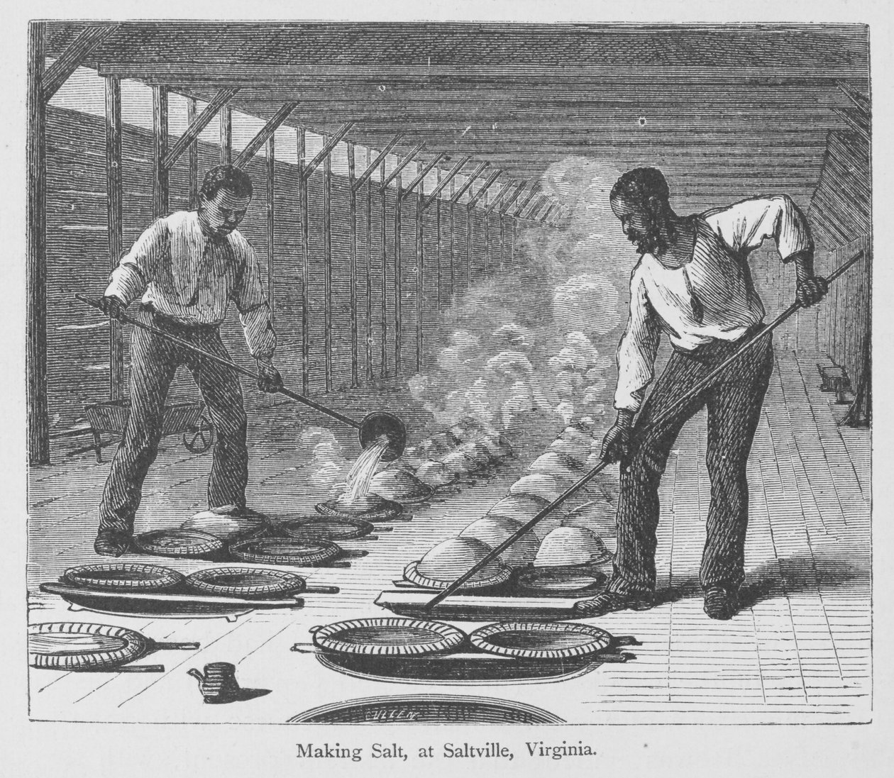Wytwarzanie soli w Slatville w stanie Wirginia z „Wielkiego Południa” Edwarda Kinga, opublikowanego ok. 1874 r. (rycina) autorstwa American School