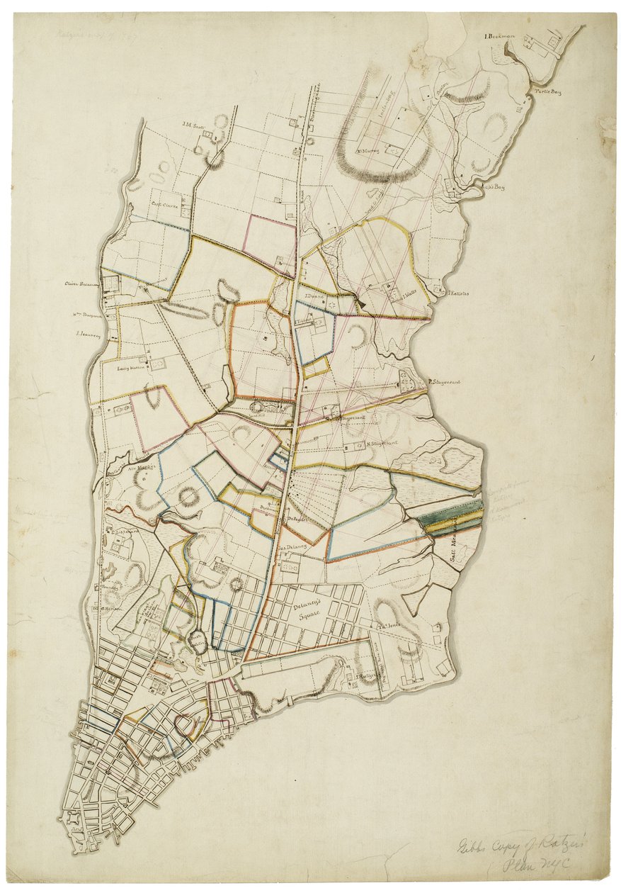 Manhattan Island około 1765-1770 od Baterii do powyżej Zatoki Żółwi, 1845 autorstwa American School