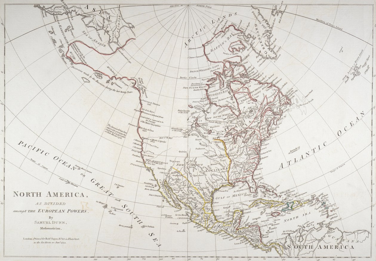 Mapa przedstawiająca Amerykę Północną podzieloną przez mocarstwa europejskie, 1774 autorstwa American School