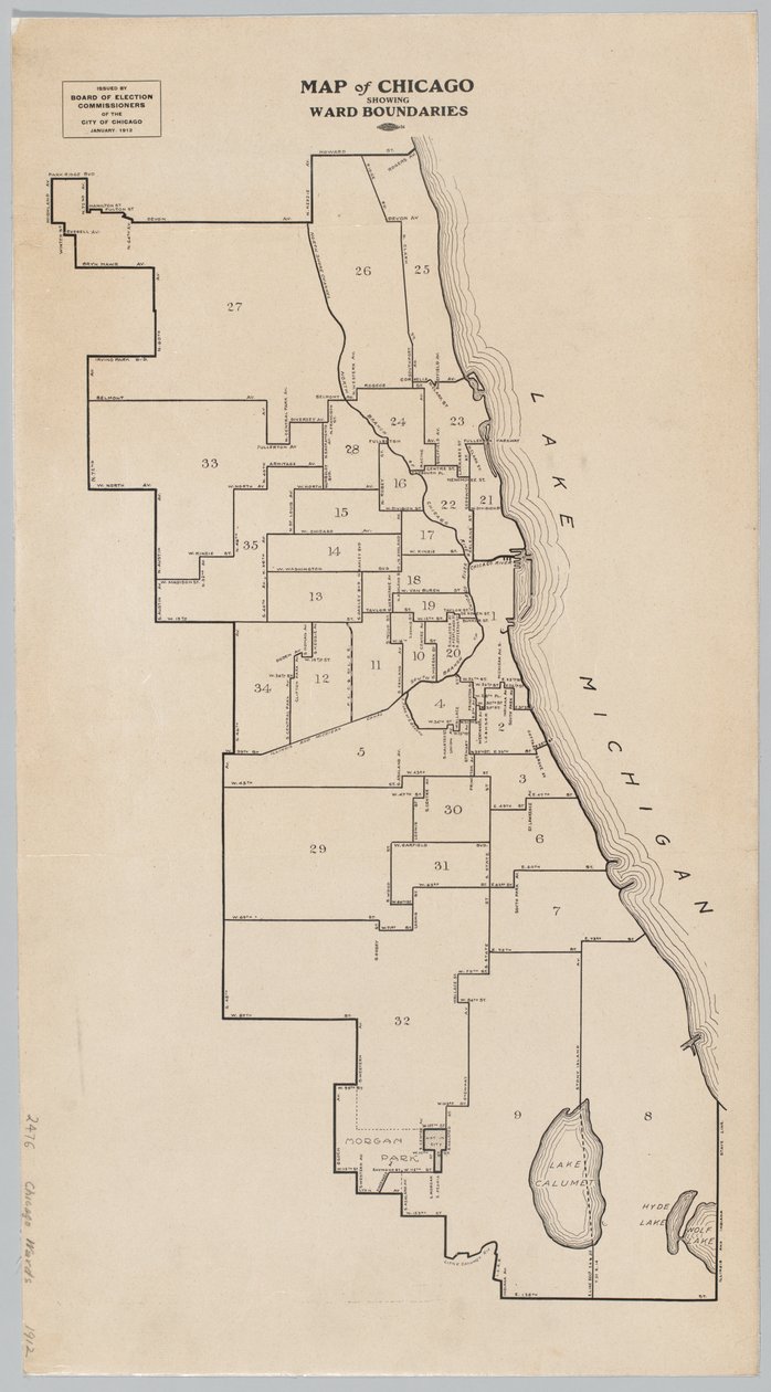 Mapa Chicago pokazująca granice okręgów autorstwa American School