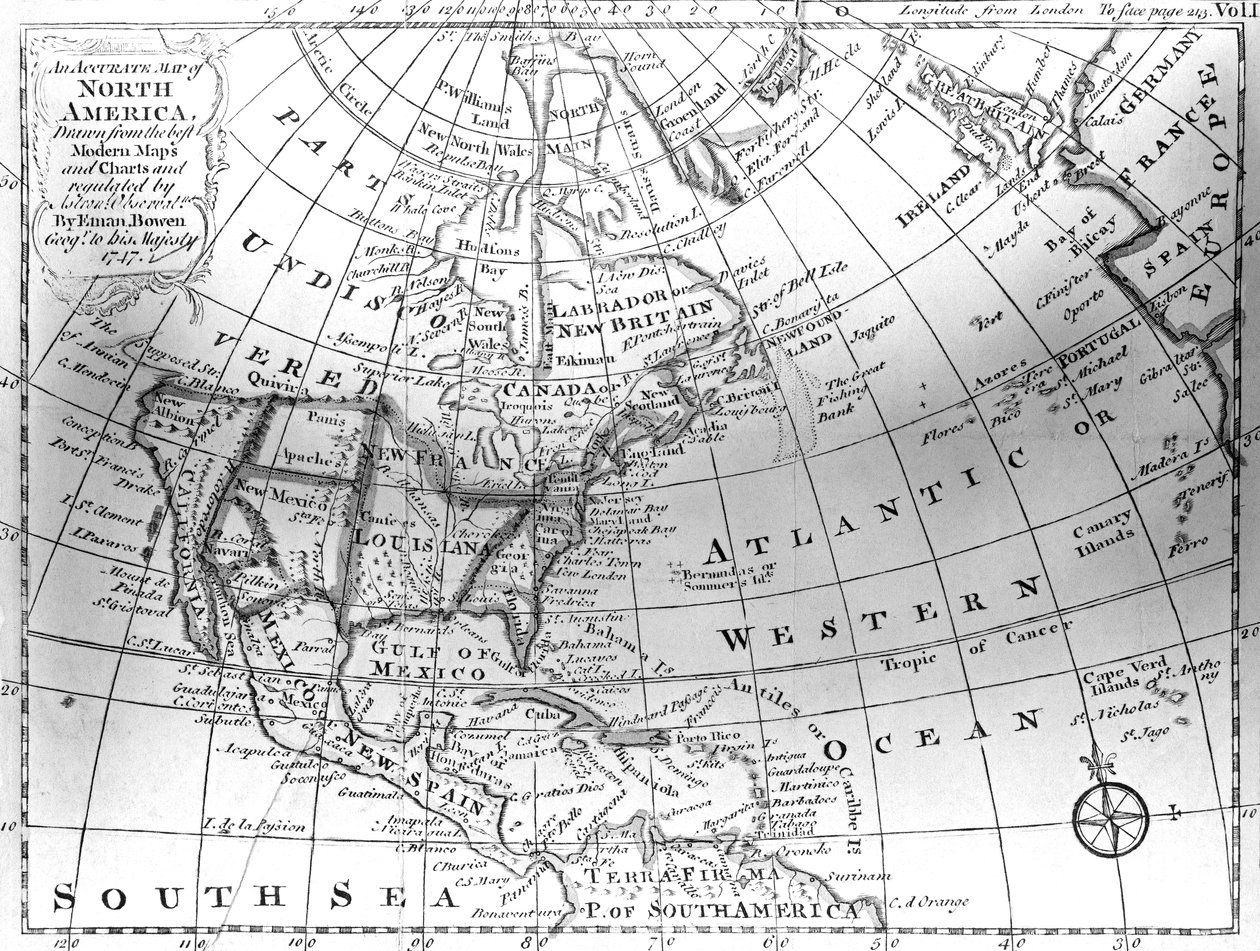 Mapa Ameryki Północnej, 1747 autorstwa American School