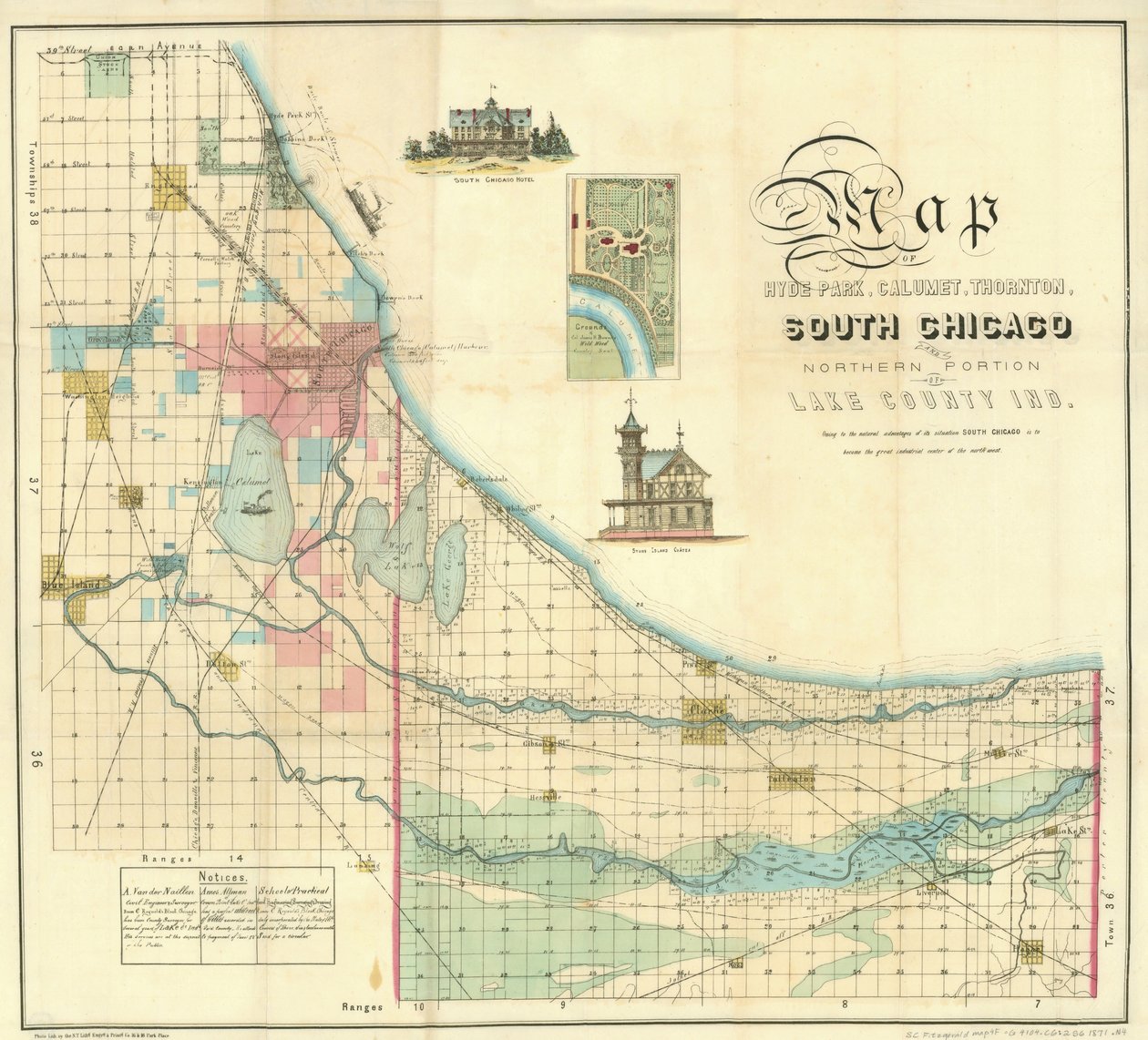 Mapa południowego Chicago, 1871 autorstwa American School