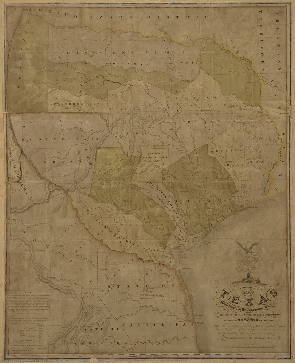 Mapa Teksasu z częściami sąsiednich stanów autorstwa American School