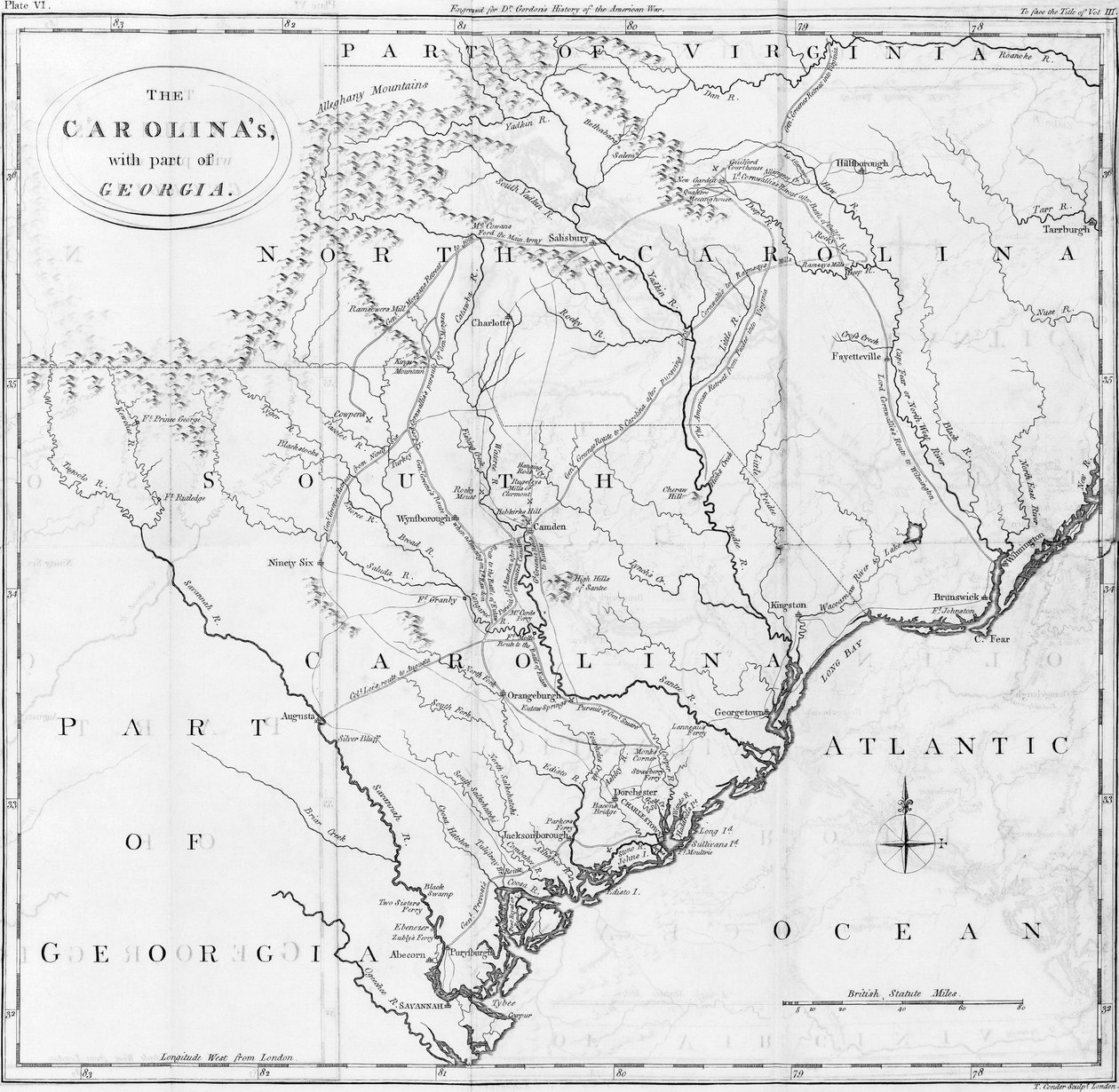 Mapa Karoliny z częścią Gruzji autorstwa American School