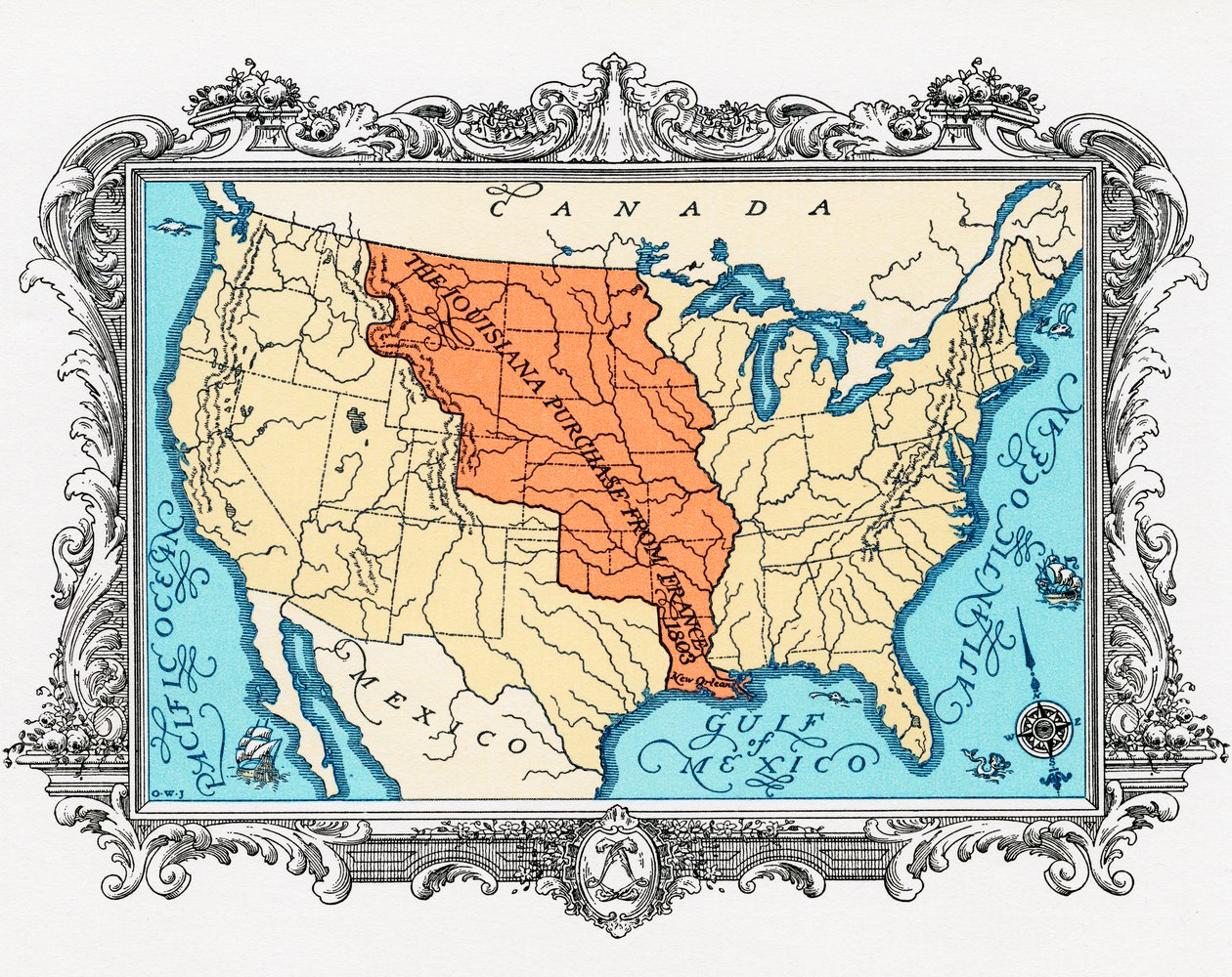 Mapa zakupu Luizjany autorstwa American School