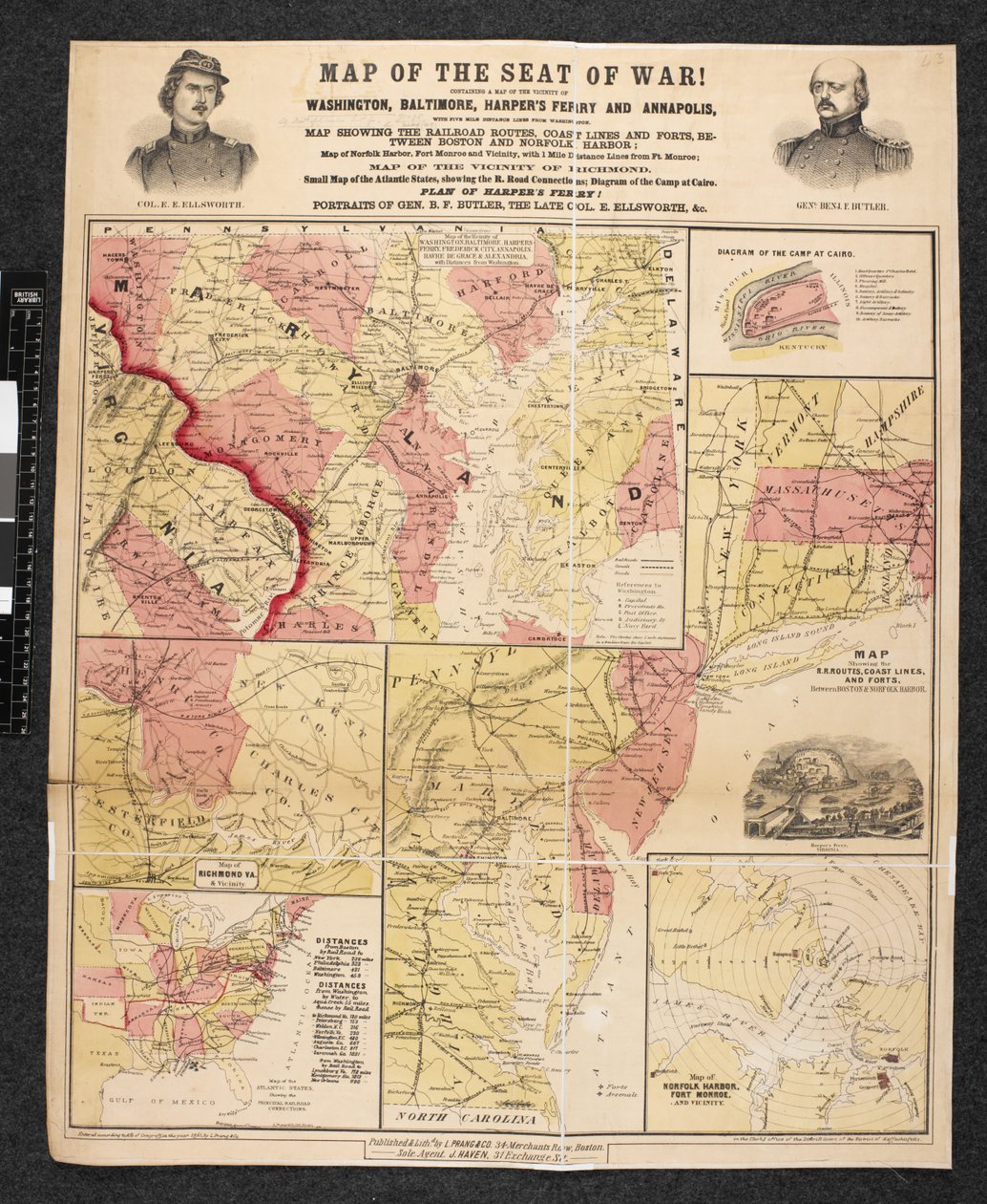 Mapa miejsca wojny. Zawiera mapę okolic Waszyngtonu, Baltimore, Harper