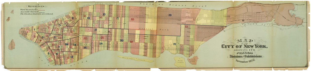Mapa miasta Nowy Jork, pokazująca jego podziały polityczne i podpodziały autorstwa American School