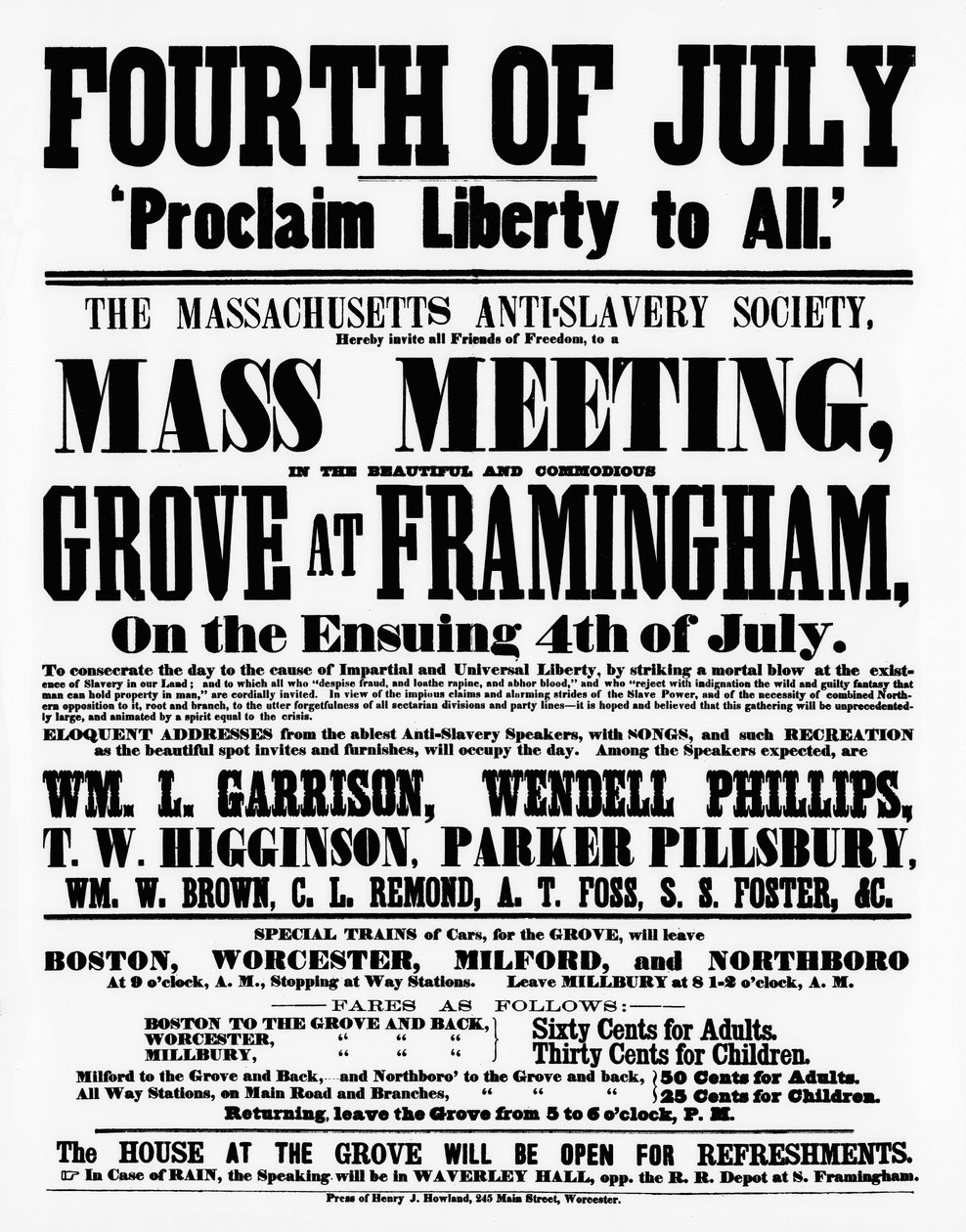 Plakat Massachusetts Anti-Slavery Society głoszący wolność dla wszystkich w Dzień Niepodległości, 1859 (druk) autorstwa American School