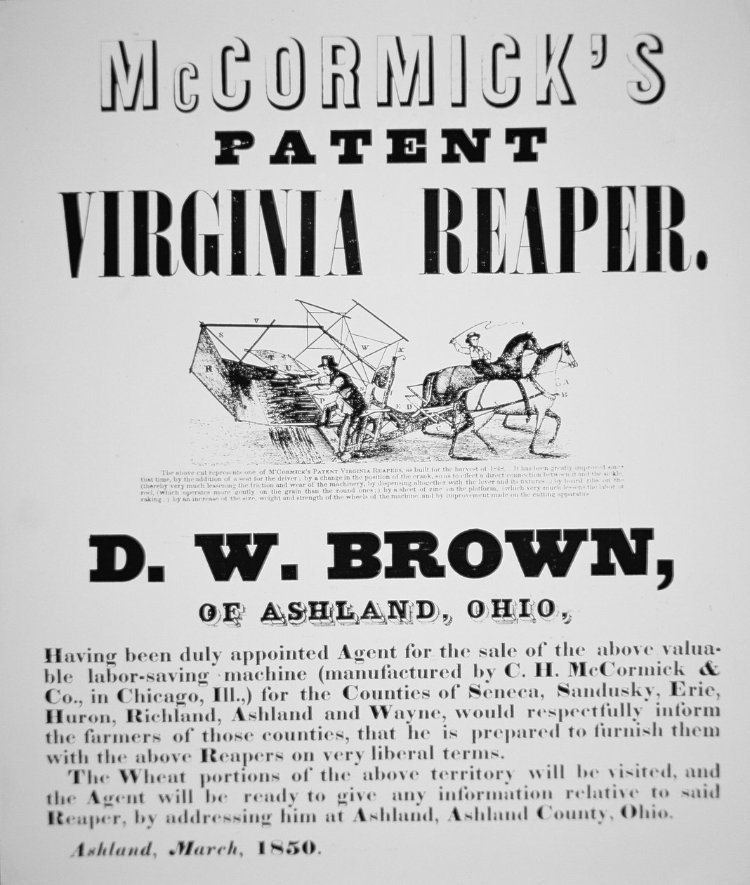 Patentowa reklama McCormicka Virginia Reaper autorstwa American School