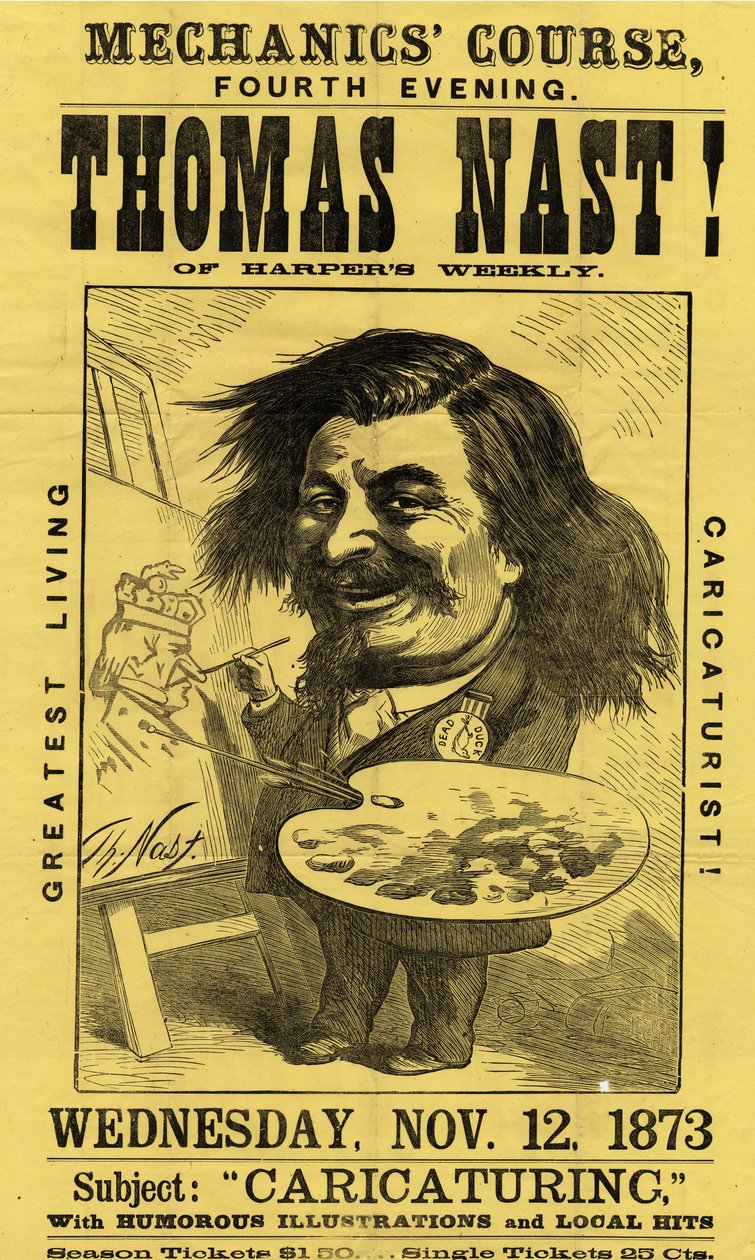 Kurs Mechaniki, czwarty wieczór. Thomas Nast!, wyd. Currier & Ives, 1873 autorstwa American School