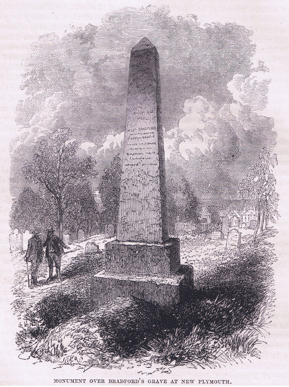 Pomnik nad grobem Bradforda w New Plymouth 1641, ilustracja z pubu Cassell