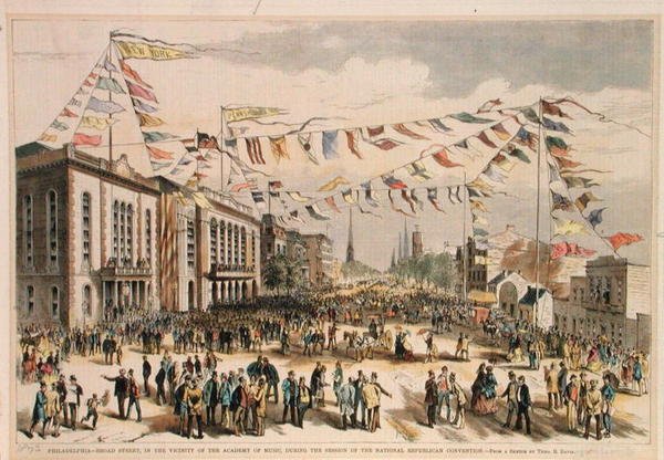 National Republican Convention, Broad St. Philadelphia z „Philadelphia-Broad Street, w sąsiedztwie Akademii Muzycznej”, z magazynu „Harper