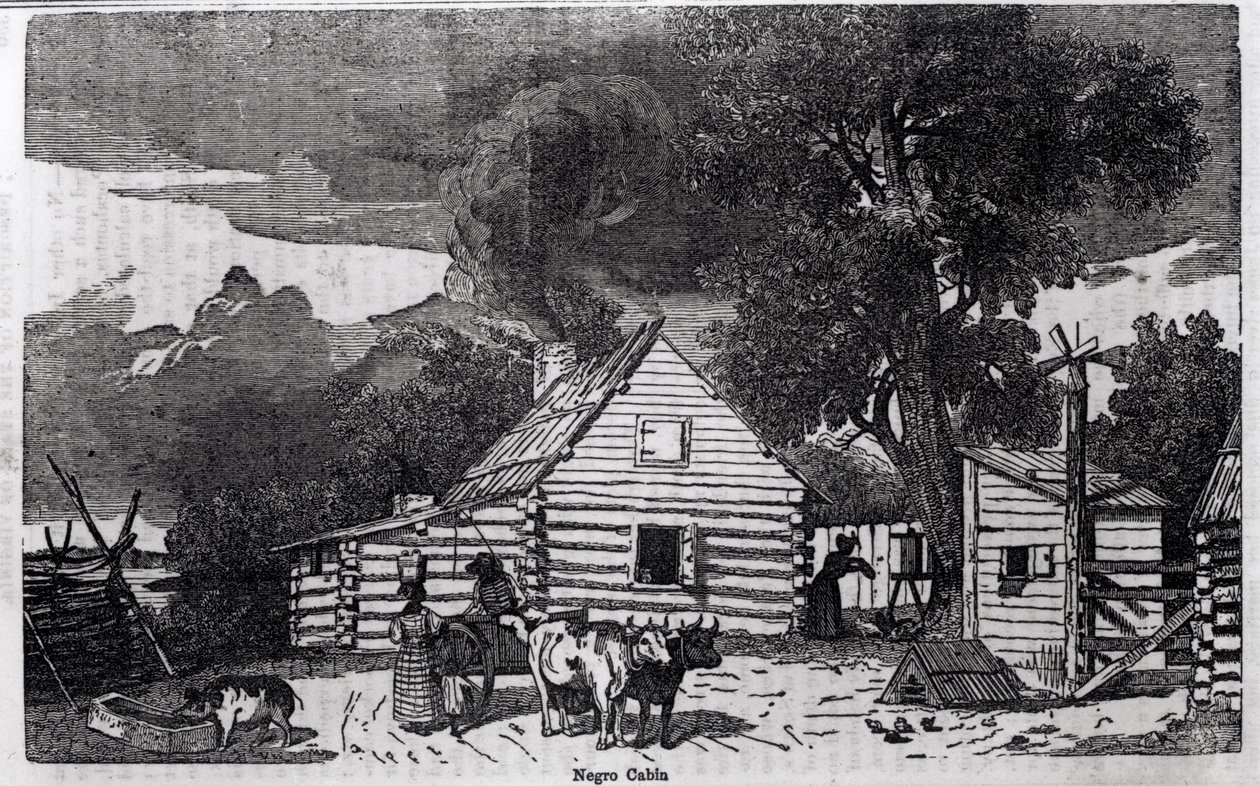 Negro Cabin, z „Pictorialnego opisu Stanów Zjednoczonych”, autorstwa Sear autorstwa American School