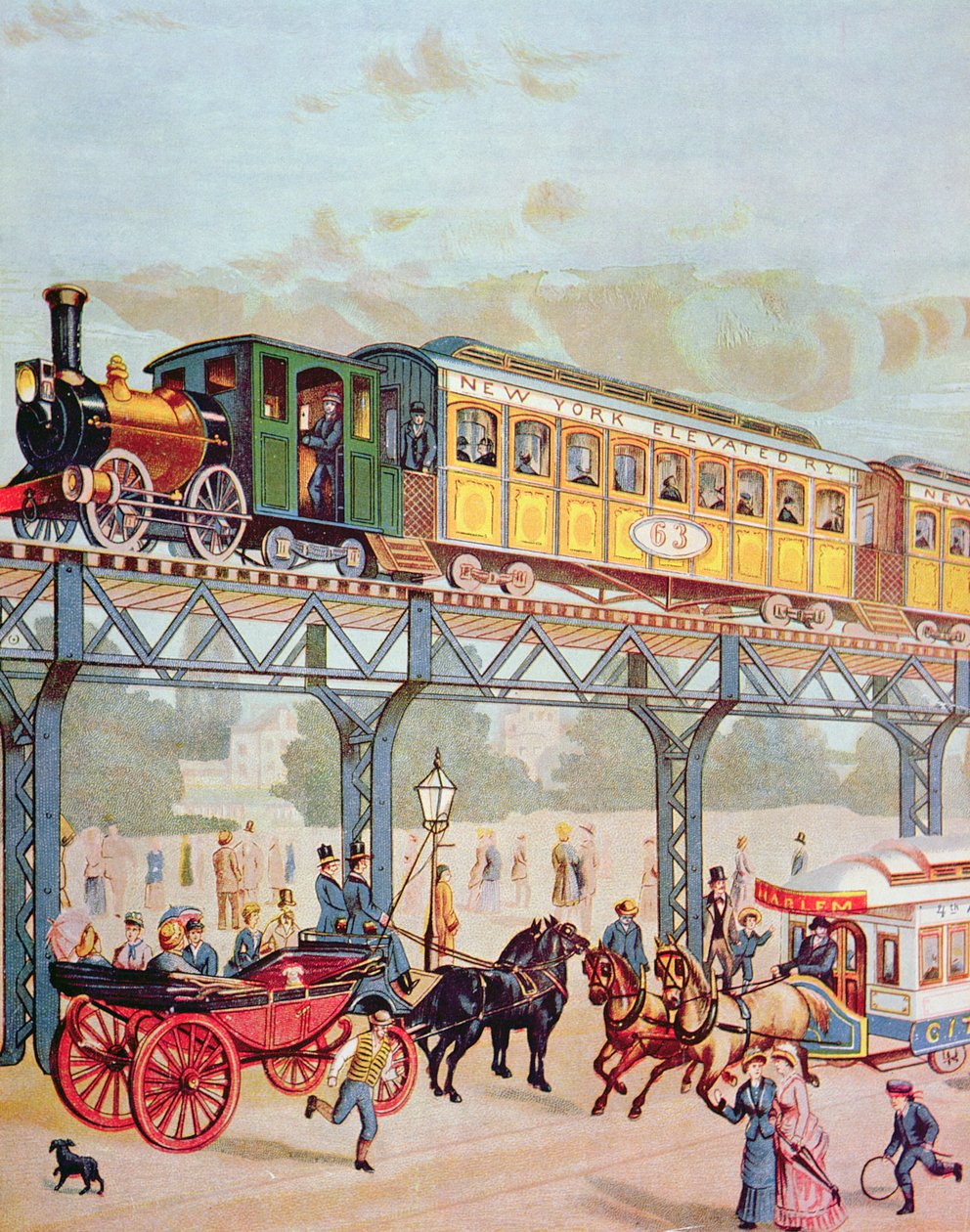 New York Elevated Railway, c.1880 (kolor lito) autorstwa American School