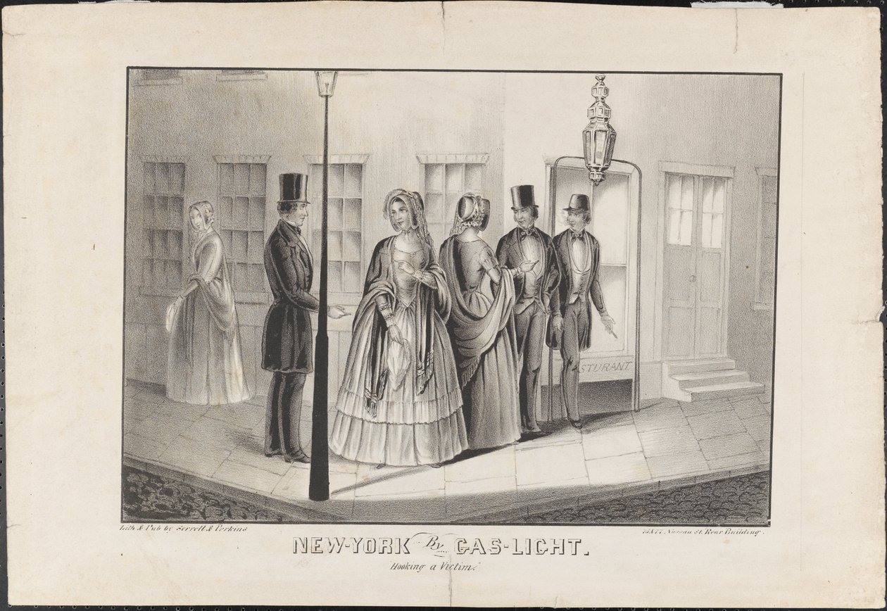 Nowy Jork przez Gas Light, Hooking a Victim, c.1850 autorstwa American School