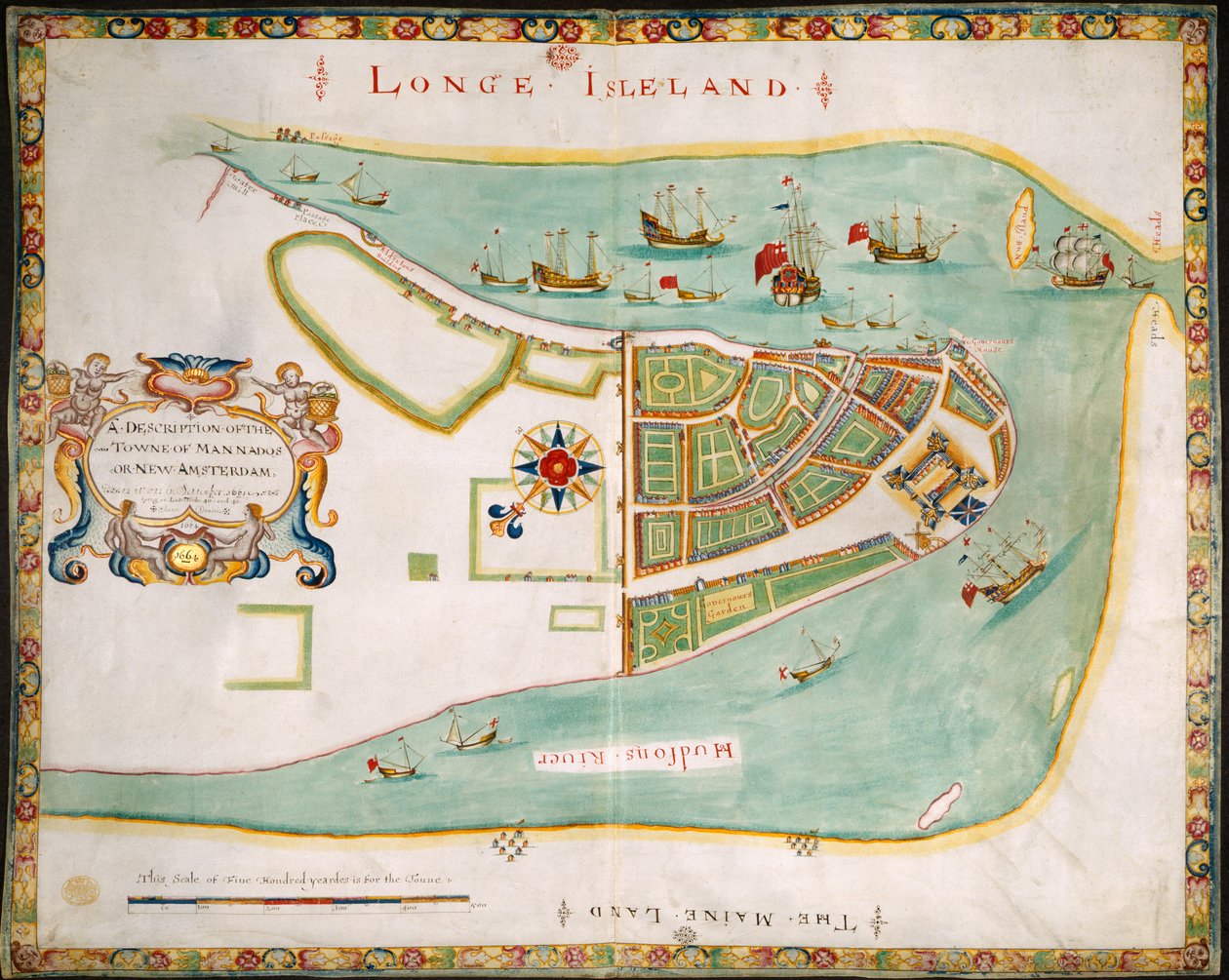 Nowy Jork: plan Manhattanu, Long Island, rzeki Hudson i Nowego Amsterdamu autorstwa American School