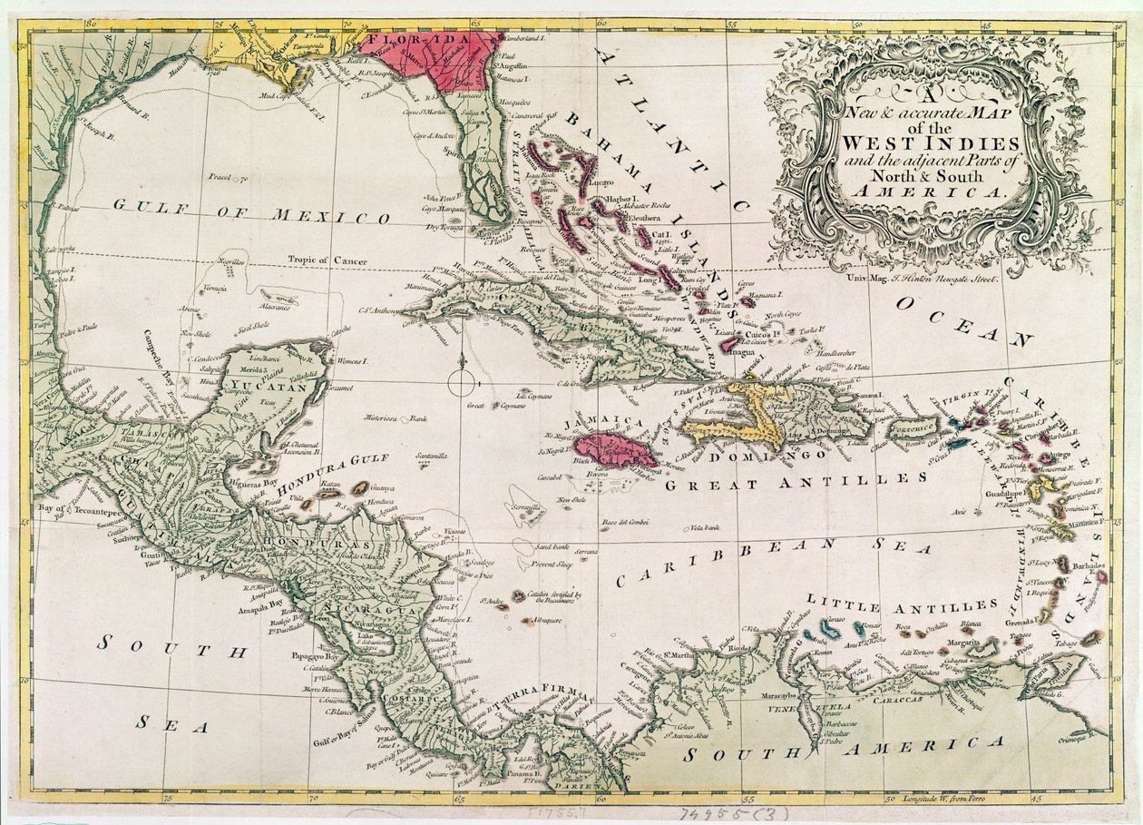 Nowa i dokładna mapa Indii Zachodnich autorstwa American School