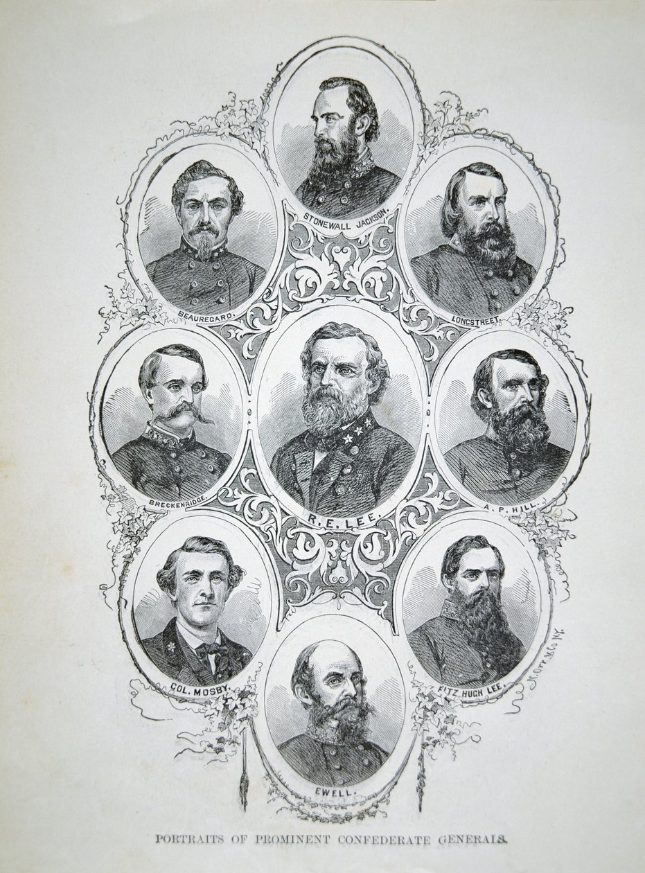 Dziewięć portretów wybitnych generałów Armii Konfederacji (lito) autorstwa American School