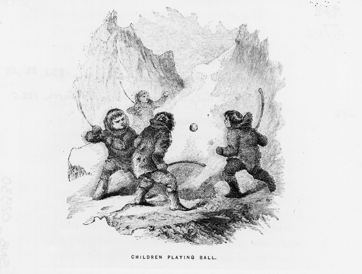 Biegun północny: dzieci grające w piłkę na lodzie - Elisha Kent Kane; Eksploracja arktyczna w latach 1853-1855 (Filadelfia, Childs i Peterson autorstwa American School