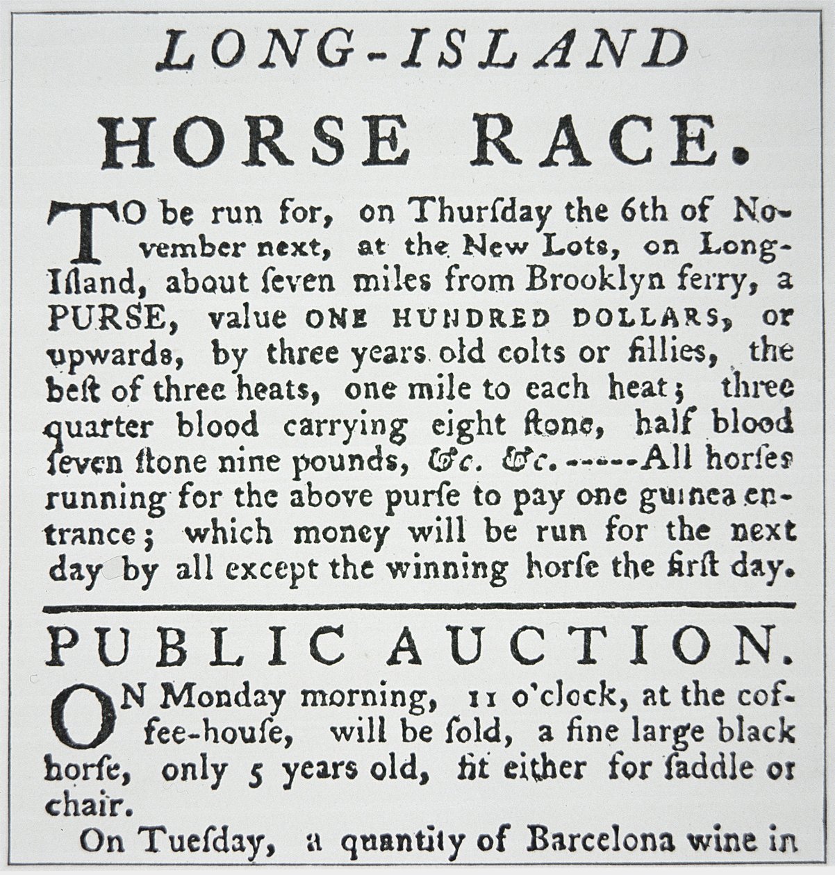 Zawiadomienie o wyścigu konnym na Long Island, z Rivington