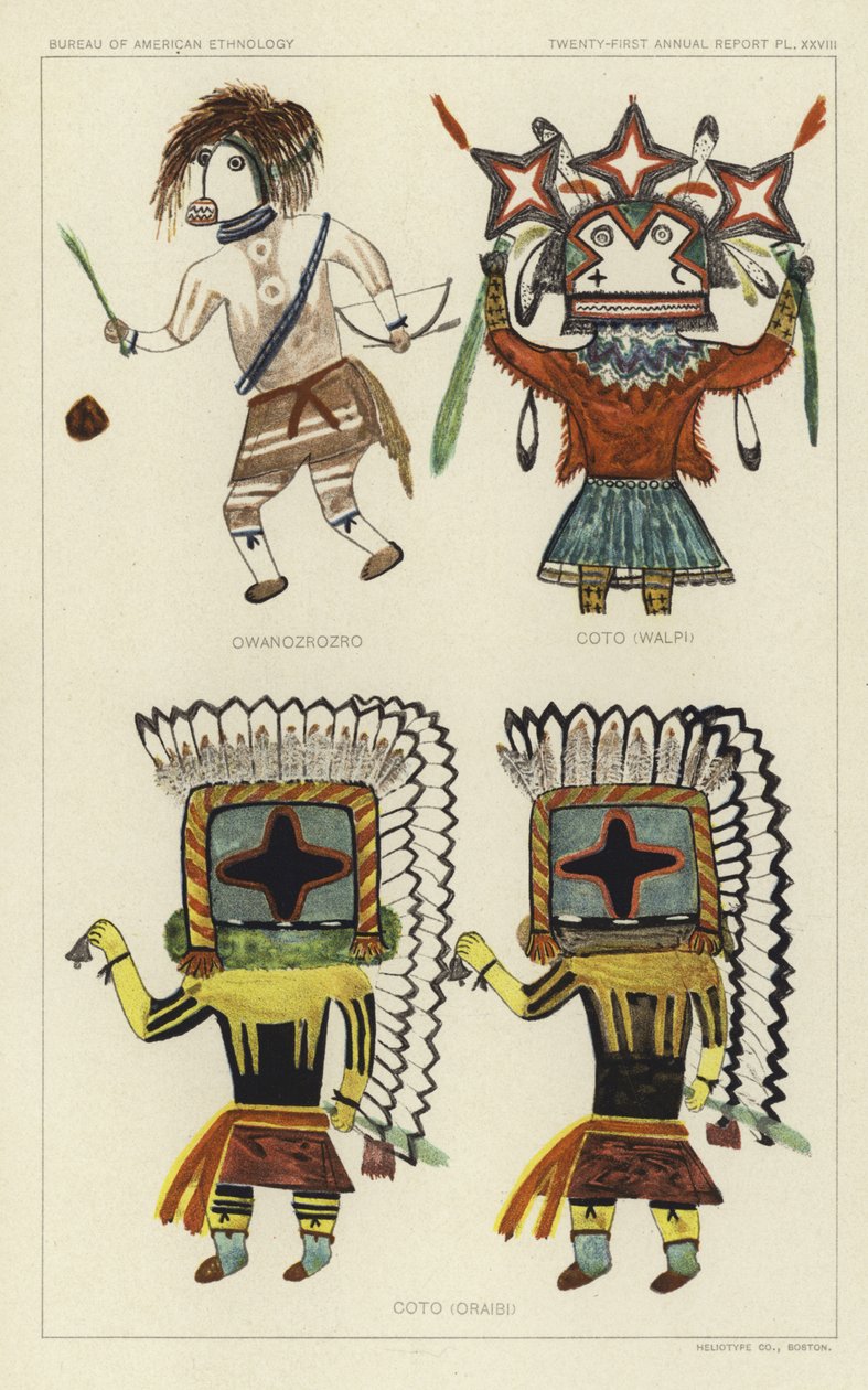 Owanozrozro, Coto (Walpi), Coto (Oraibi) (colour litho) autorstwa American School
