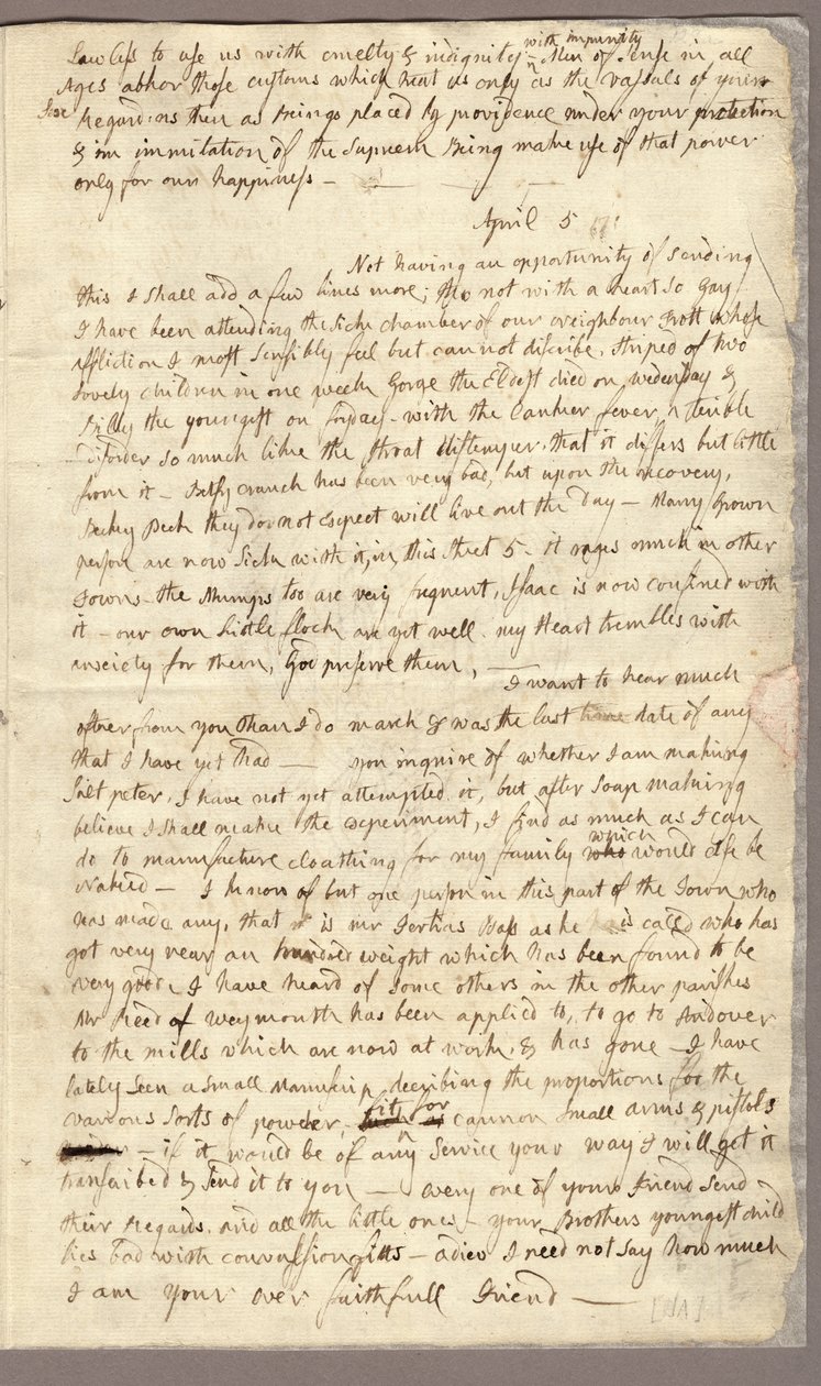 Strona 3, List Abigail Adams do Johna Adamsa, 31 marca - 5 kwietnia 1776 (tusz na papierze) autorstwa American School