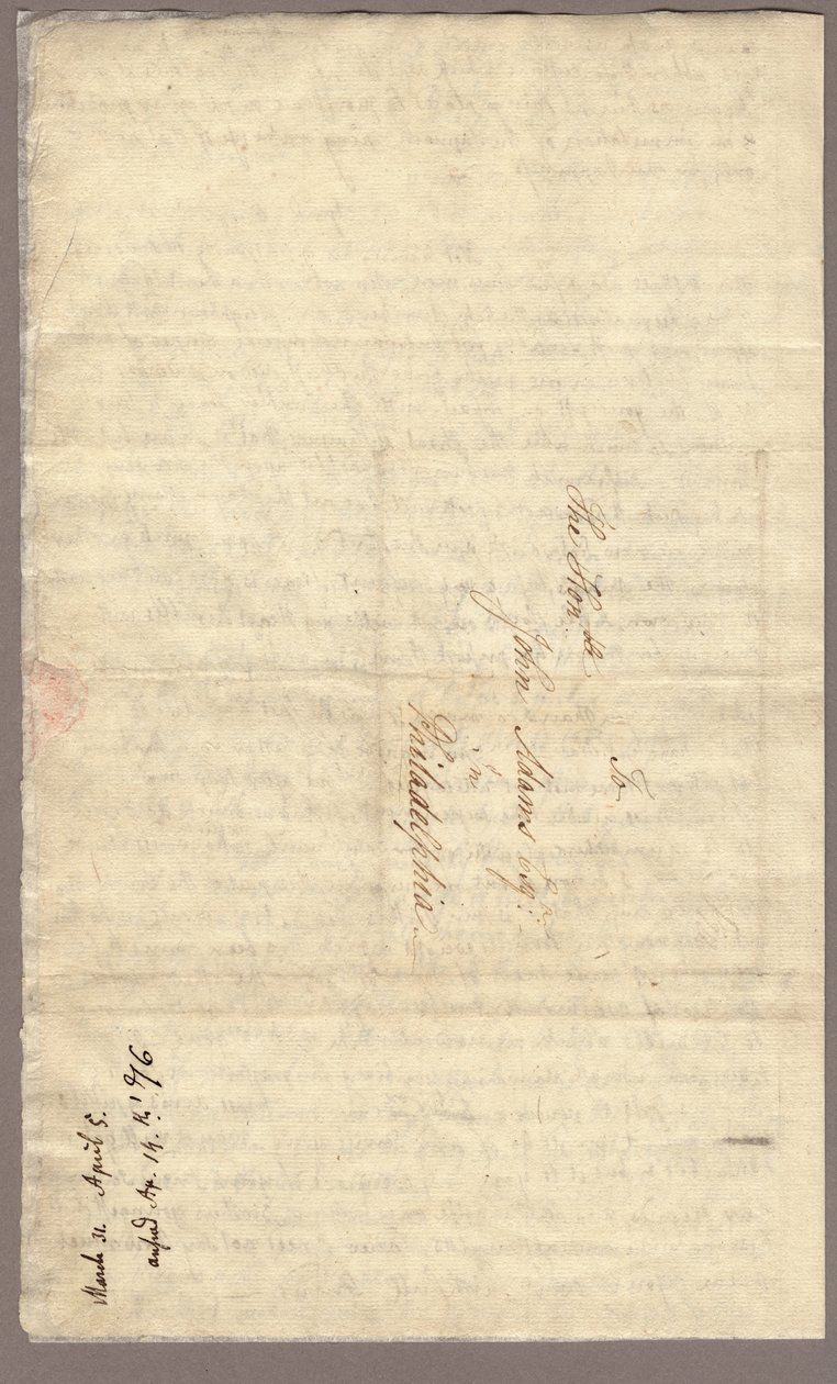 Strona 4, List Abigail Adams do Johna Adamsa, 31 marca - 5 kwietnia 1776 (tusz na papierze) autorstwa American School