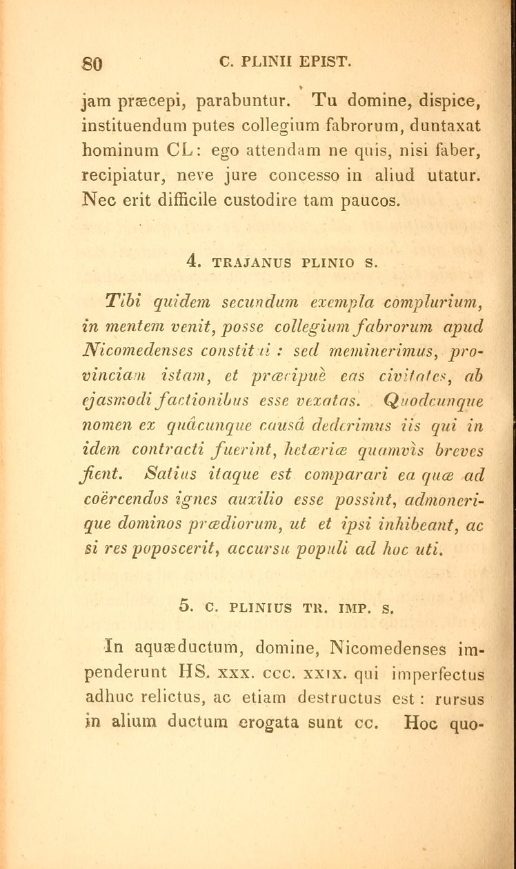 Strona z „Wybrane listy Pliniusza Młodszego”, księga X, wydana w Bostonie autorstwa American School