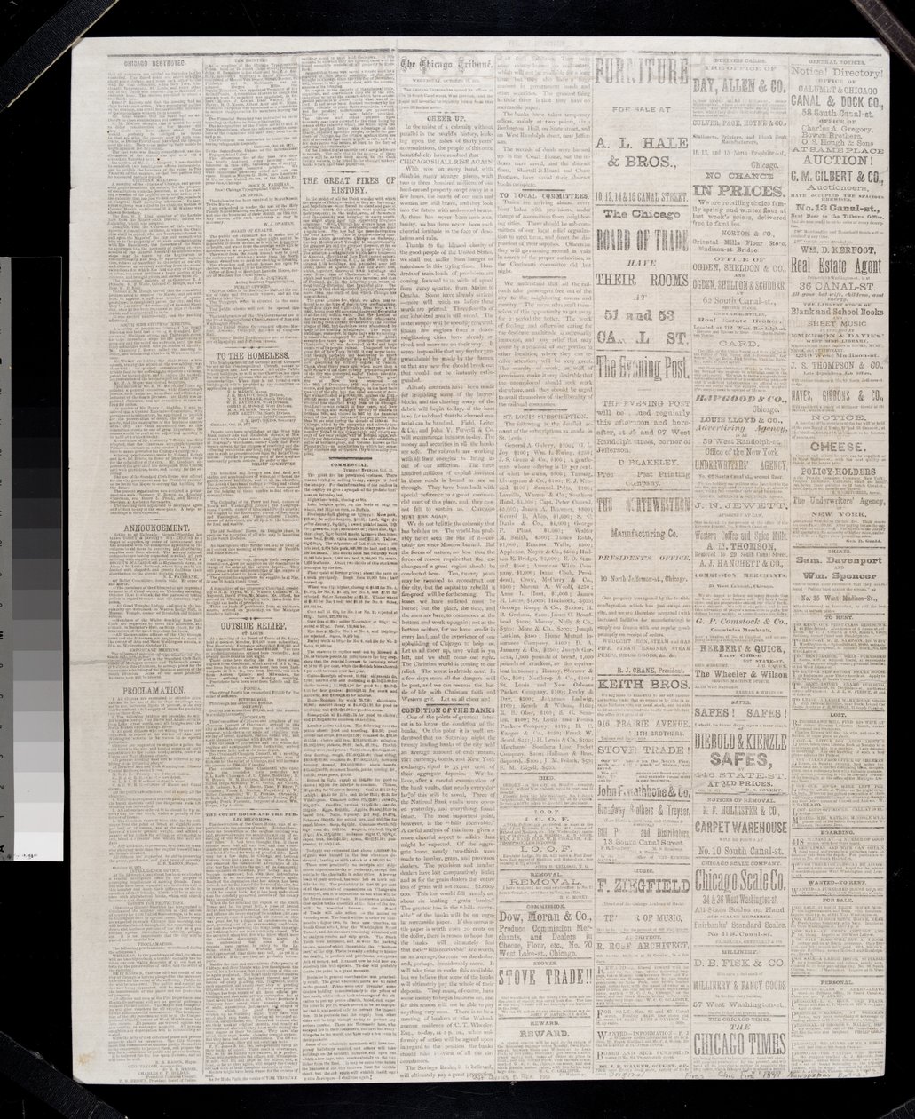 Strona z Chicago Tribune, 11 października 1871 (druk gazetowy) autorstwa American School
