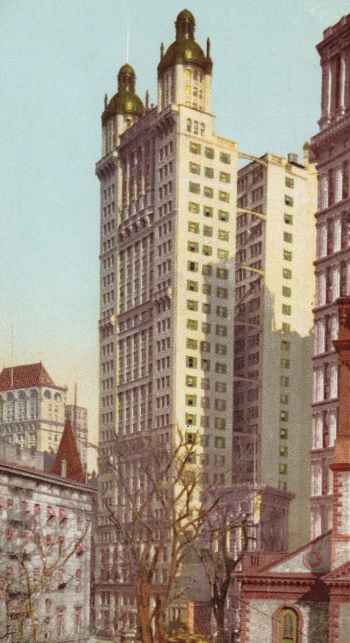 Park Row Building, Nowy Jork, c.1900-09 (kolor lito) autorstwa American School