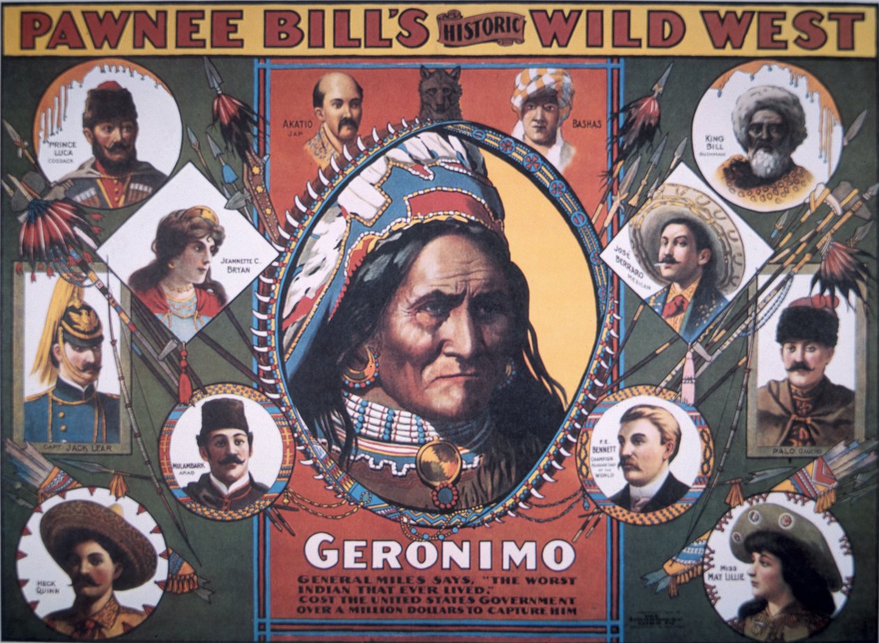 Historyczny plakat Dzikiego Zachodu Pawnee Billa autorstwa American School